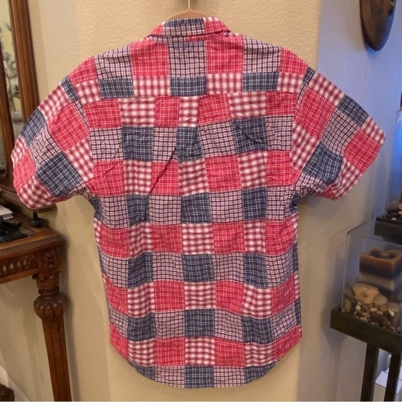 NAUTICA Plaid Patchwork Button Short Sleeve Top Size Small - Picture 5 of 8